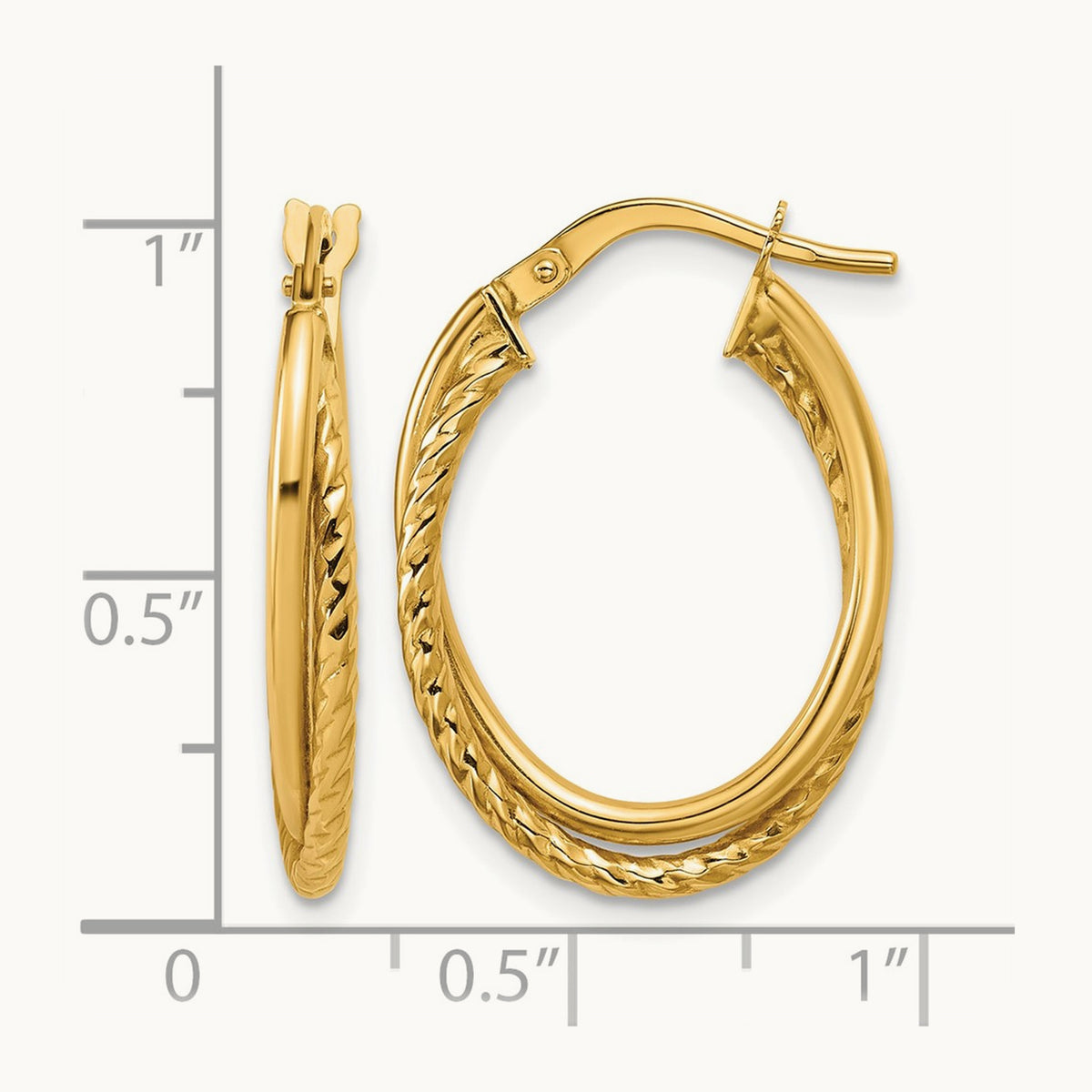 Polished Textured Oval Hoop Earrings — Leslie's — 10K Yellow Gold