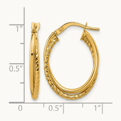 Polished Textured Oval Hoop Earrings — Leslie's — 10K Yellow Gold