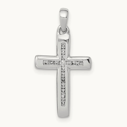 Small 1/10ct. Diamond Cross Pendant, 14K White Gold