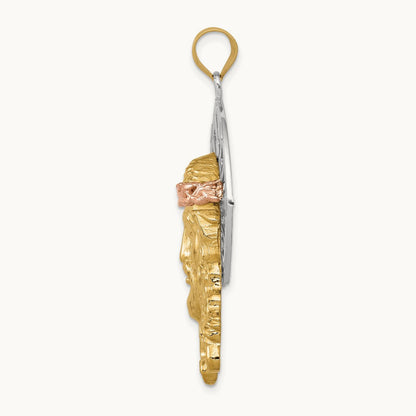 Tri-color Diamond-cut Christ Pendant, 14K