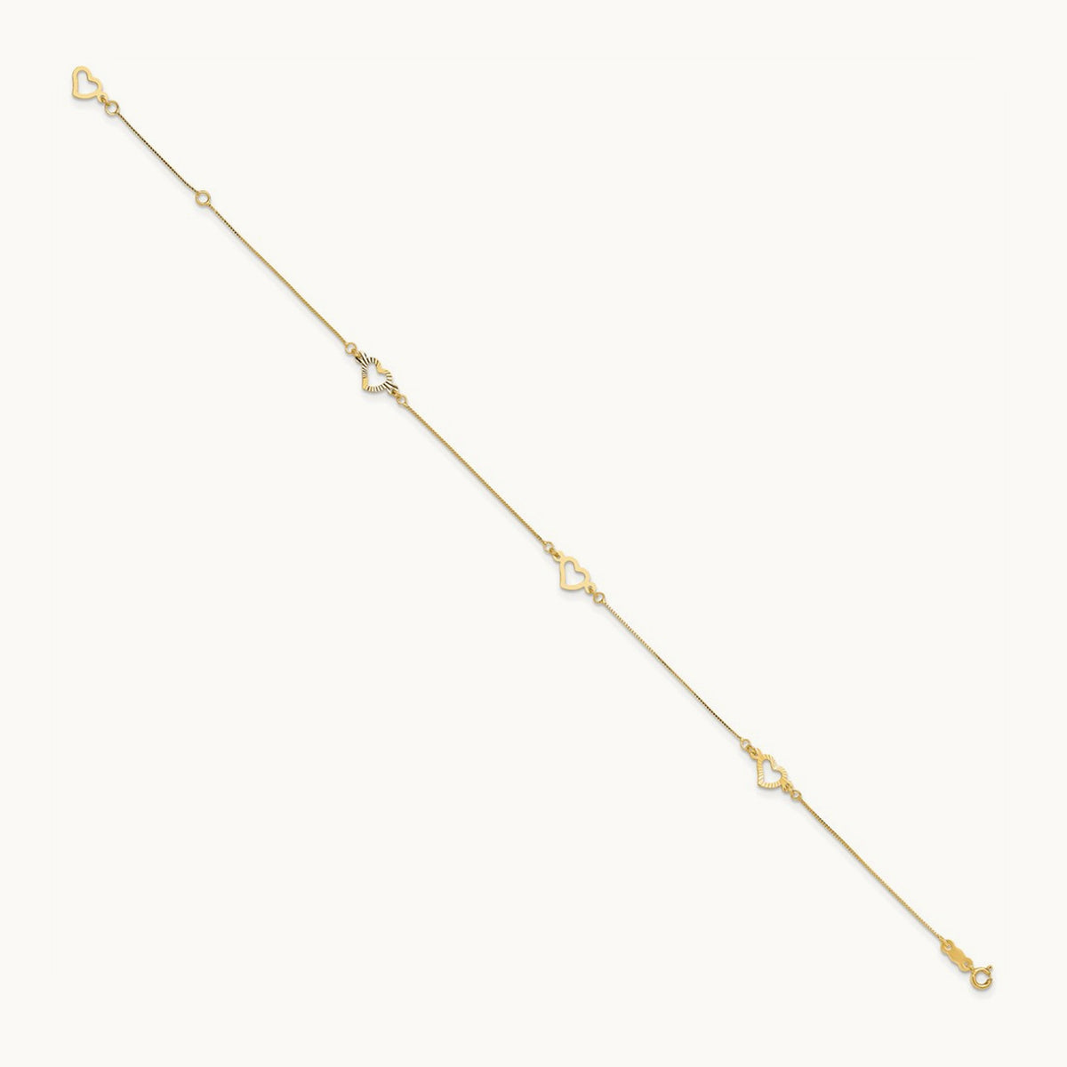 Fancy Heart 10in Plus 1in ext. Anklet, 14K