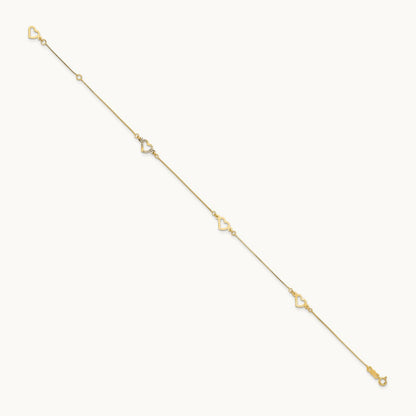 Fancy Heart 10in Plus 1in ext. Anklet, 14K