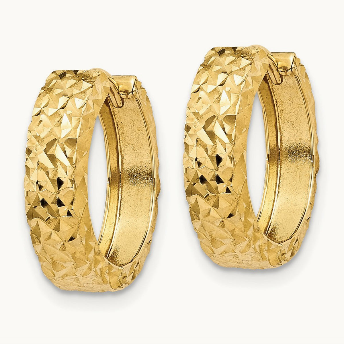 Diamond-cut Hinged Hoop Earrings — 14K Yellow Gold, 14mm