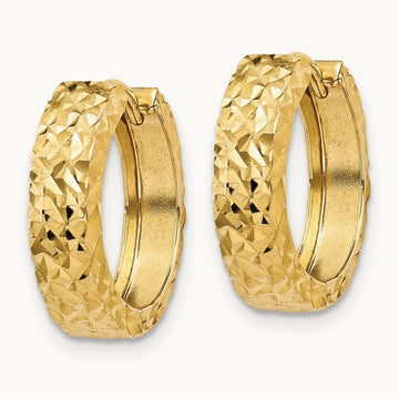 Diamond-cut Hinged Hoop Earrings — 14K Yellow Gold, 14mm