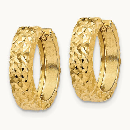 Diamond-cut Hinged Hoop Earrings — 14K Yellow Gold, 14mm