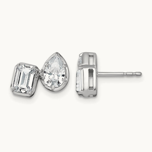 Emerald & Pear 2 Stone Post Earrings, 2.00 ct tw Lab-Grown Diamond