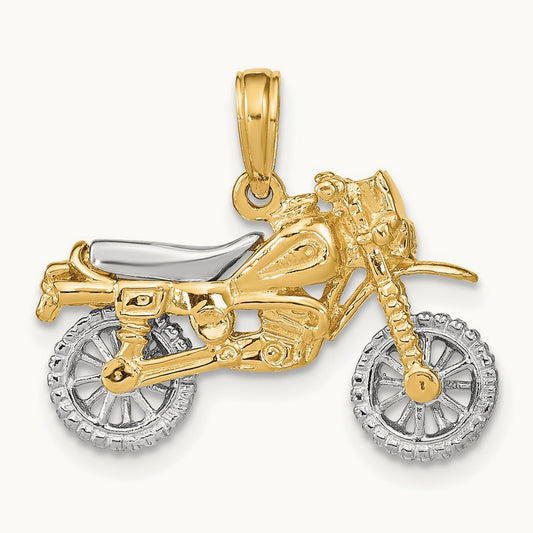 3-D Moveable Dirt Bike Motorcycle Charm, 14K Two-tone