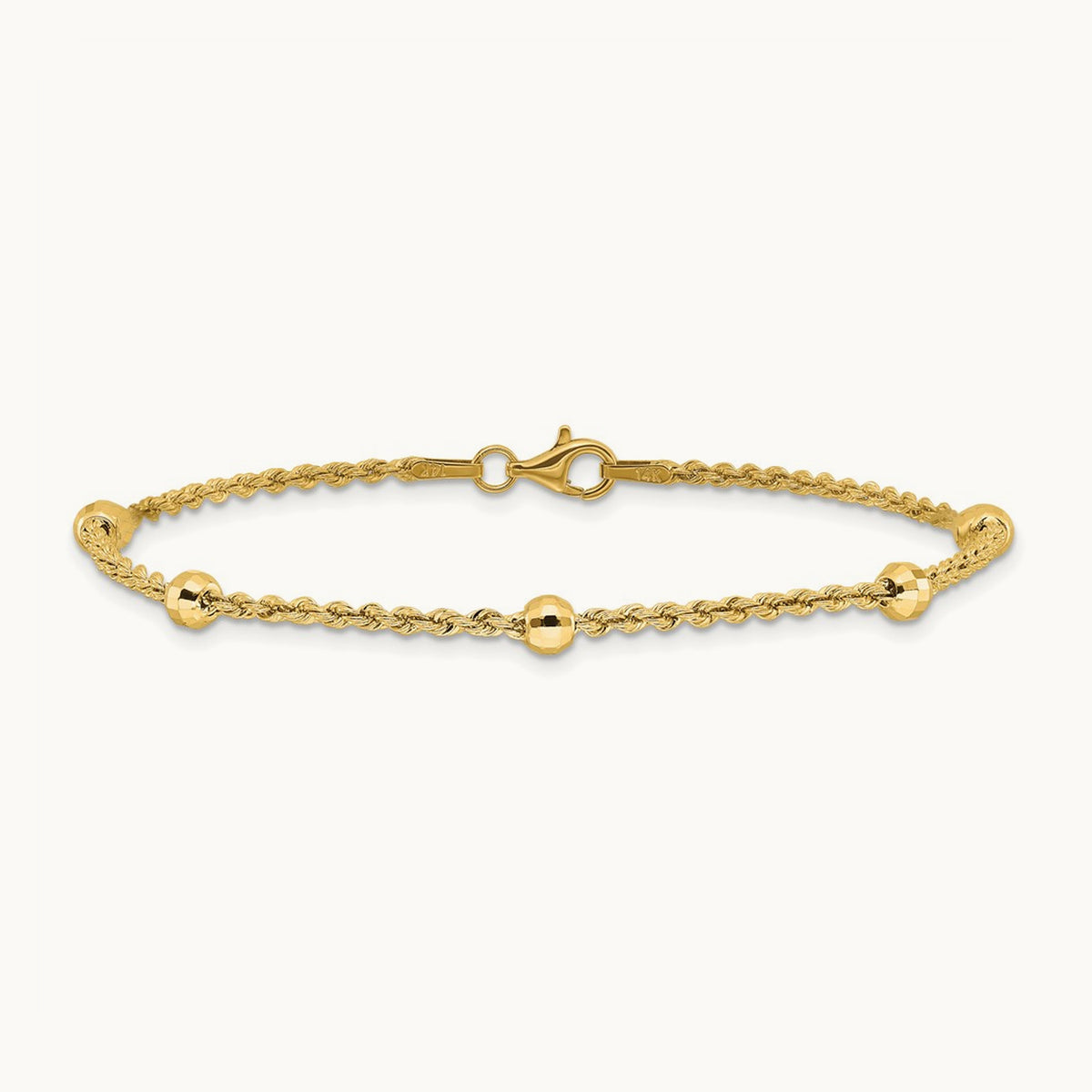D/C Beaded Rope Chain Bracelet, 14K