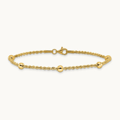 D/C Beaded Rope Chain Bracelet, 14K