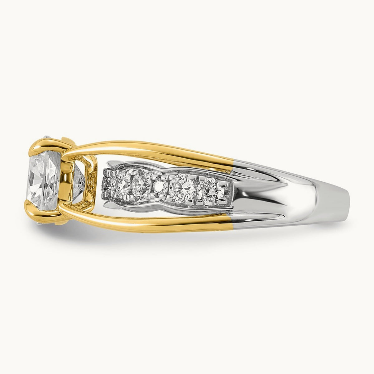 14ktt Certified Cushion Center Lab Grown Diamond VS+ F+ Ring — 14K Two-Tone Gold (Reversed)
