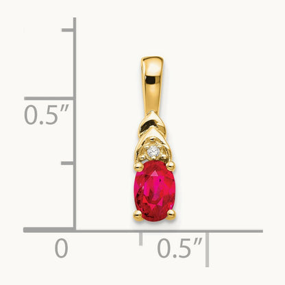 Ruby and Diamond Pendant — 14K Yellow Gold, 16mm