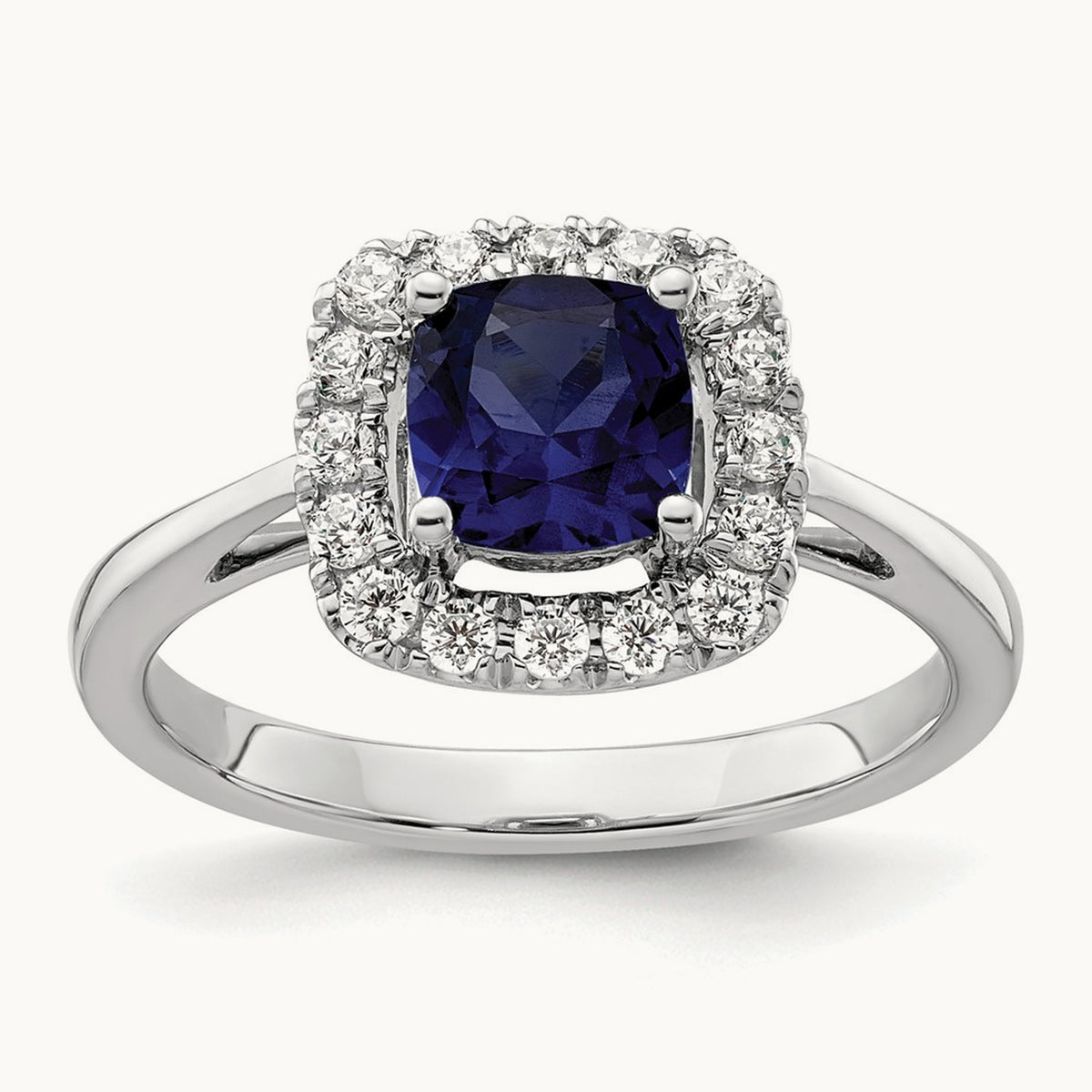 Sept Birthstone Created Sapphire Halo Ring, 0.25 ct tw Lab-Grown Diamond