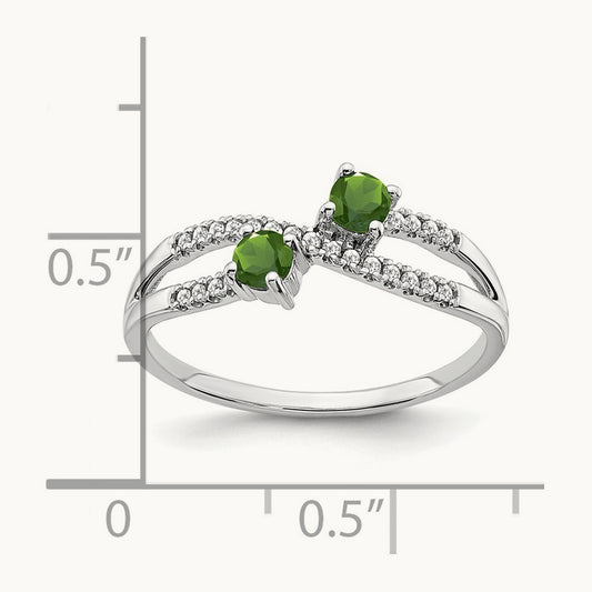 Two-stone Peridot and Diamond Ring, 14K White Gold