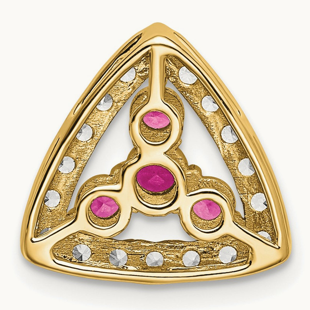 Created Pink Sapphire Triangle Pendant, 0.25 ct tw Lab-Grown Diamond — 14K Yellow Gold