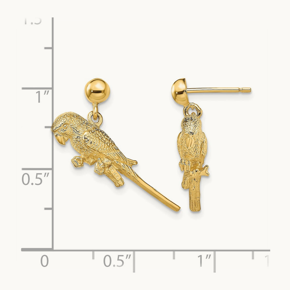 3-D Parrot Dangle Earrings, 14K