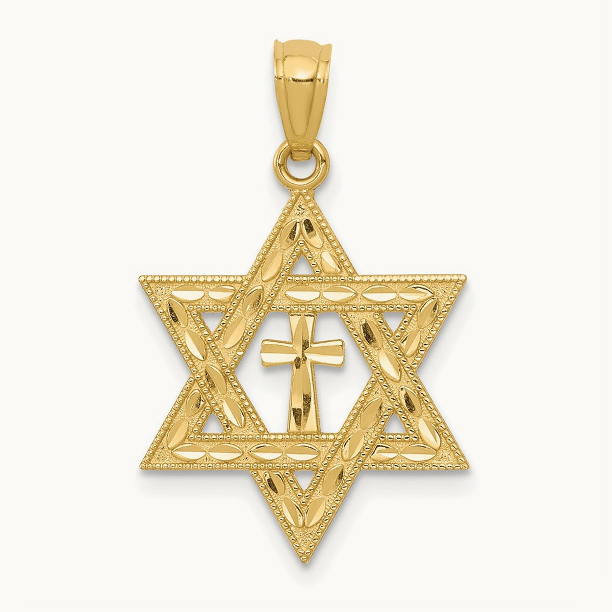 Diamond-cut Star of David w/Cross Pendant, 14K