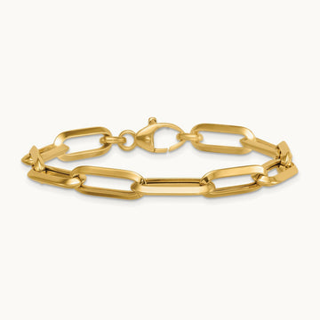 Polished Paperclip Link Chain Bracelet, 7mm, 14K