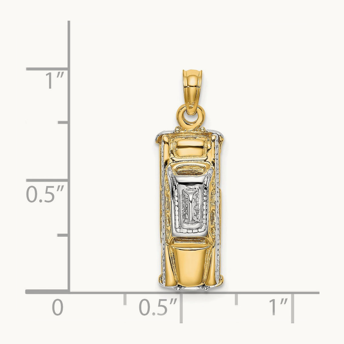 3-D Taxi with Moveable Tires Charm, 14K with White Rhodium