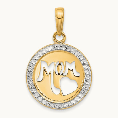 D/C MOM Cut-out Heart Pendant, 14K with White Rhodium