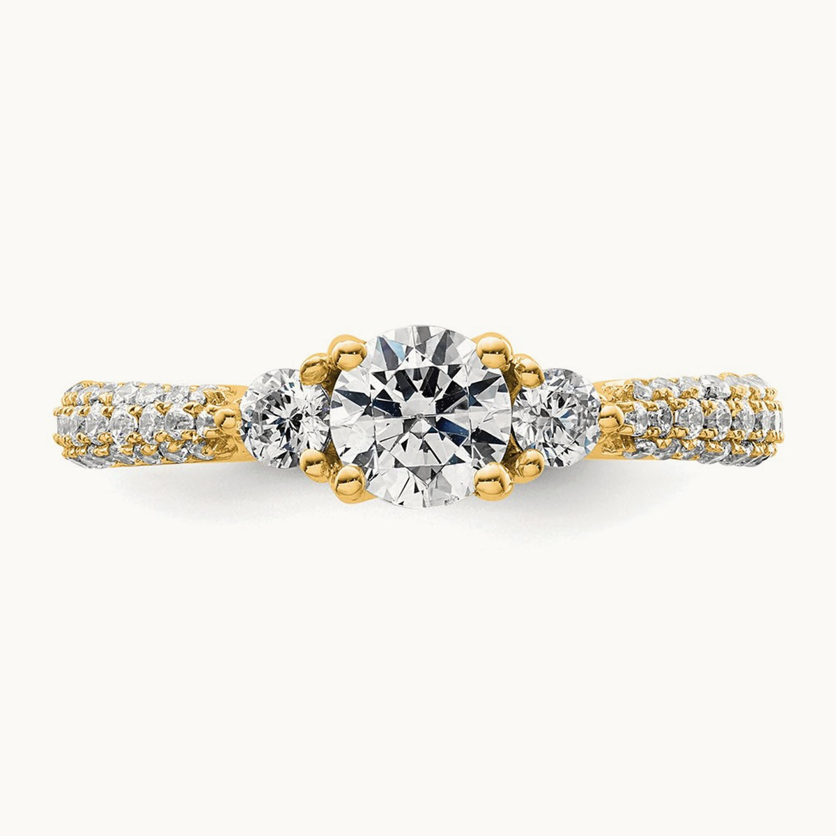 Round 3 Stone Engagement Ring, 0.50-3.75 ct tw Lab-Grown Diamond — 1/2 ct, VS (Best), 14K Yellow Gold