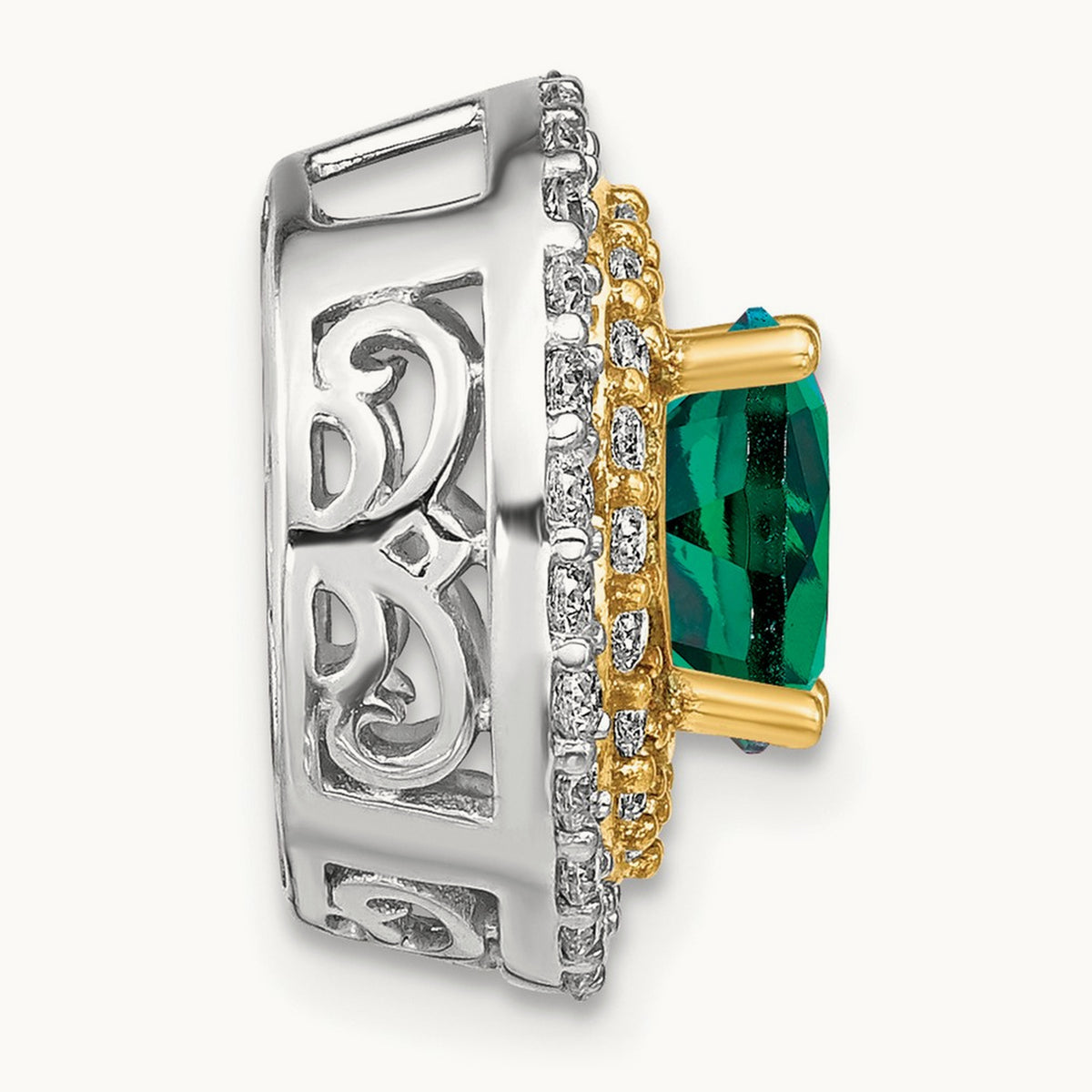 Created Emerald Chain Slide, 0.50 ct tw Lab-Grown Diamond