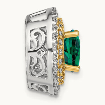 Created Emerald Chain Slide, 0.50 ct tw Lab-Grown Diamond