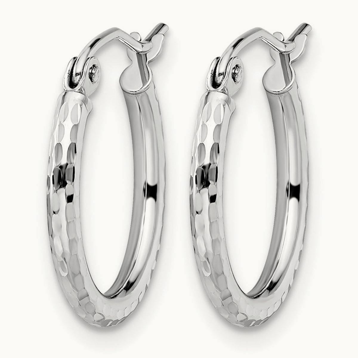 Diamond-cut Hinged Hoop Earrings — 10K White Gold, 17mm