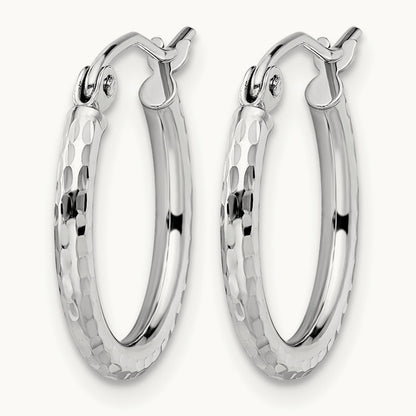 Diamond-cut Hinged Hoop Earrings — 10K White Gold, 17mm