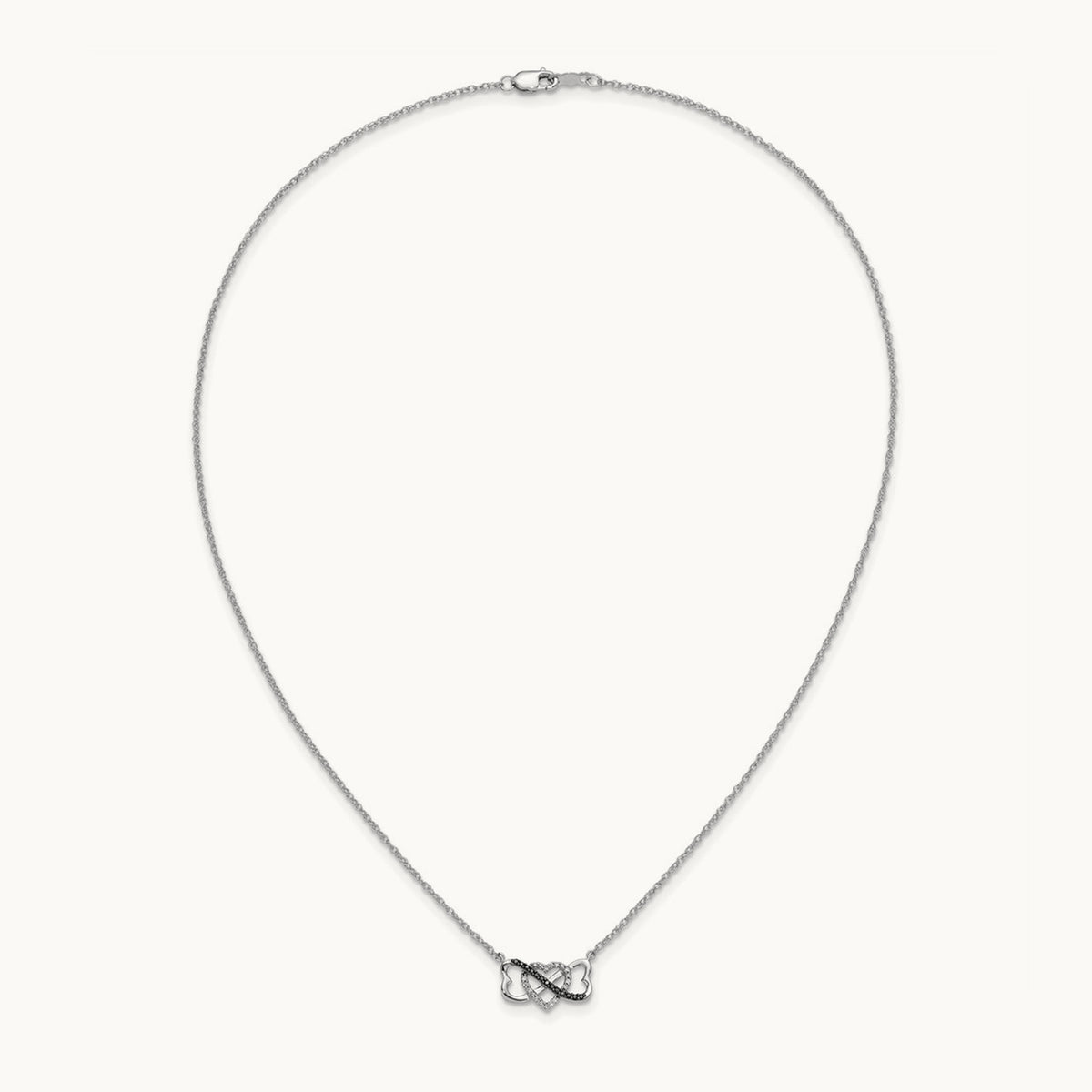 w/ Black and White Diamond Triple Heart 17in Necklace, 14K White Gold