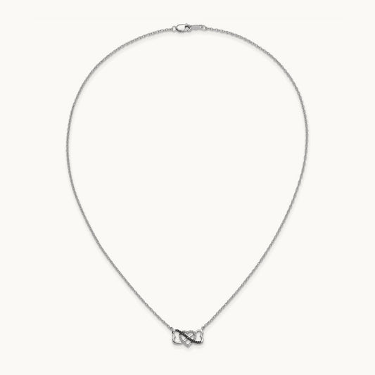 w/ Black and White Diamond Triple Heart 17in Necklace, 14K White Gold