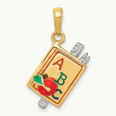 3-D Enameled ABC School Book Pendant, 14K Two-tone