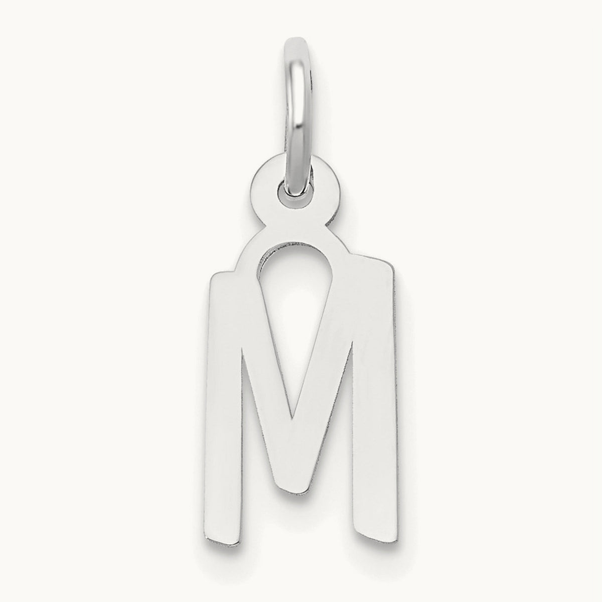 Small Slanted Block Initial Charm — 14K White Gold, M