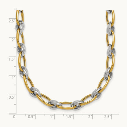 Polished Fancy Oval Chain Necklace, 7mm, 14K Two-tone
