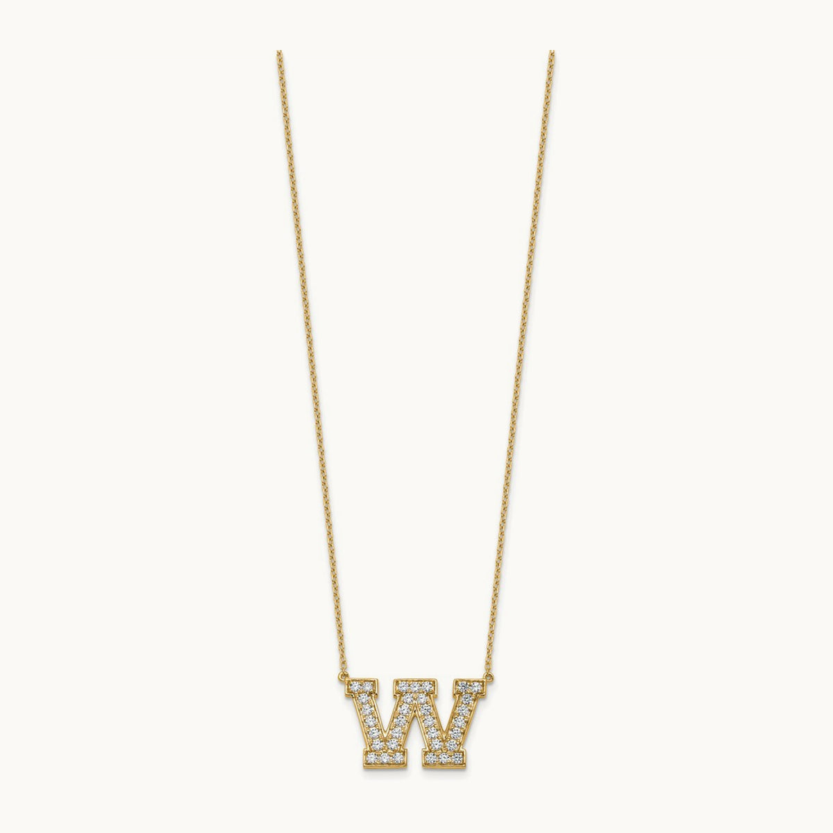 Initial Necklace — 14K Yellow Gold, W, 3/4 ct