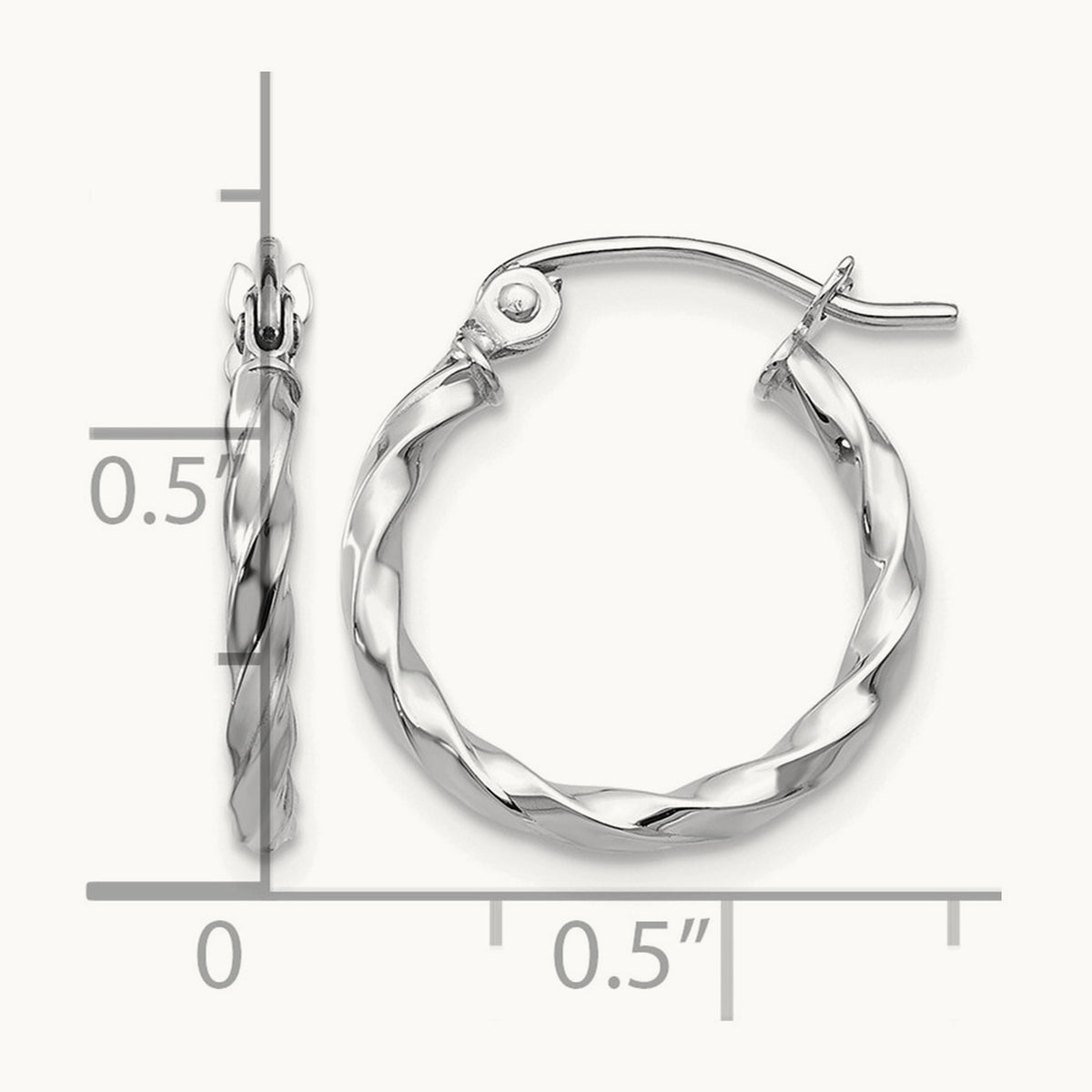 White Gold Twist Polished Hoop Earring — 12mm