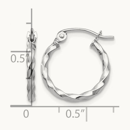 White Gold Twist Polished Hoop Earring — 12mm