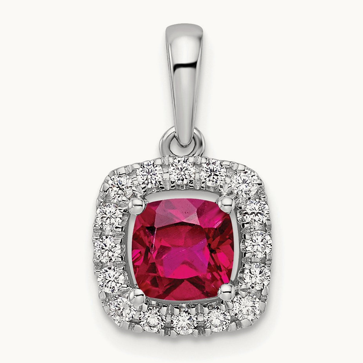 July Birthstone Created Ruby Halo Pendant, 0.25 ct tw Lab-Grown Diamond