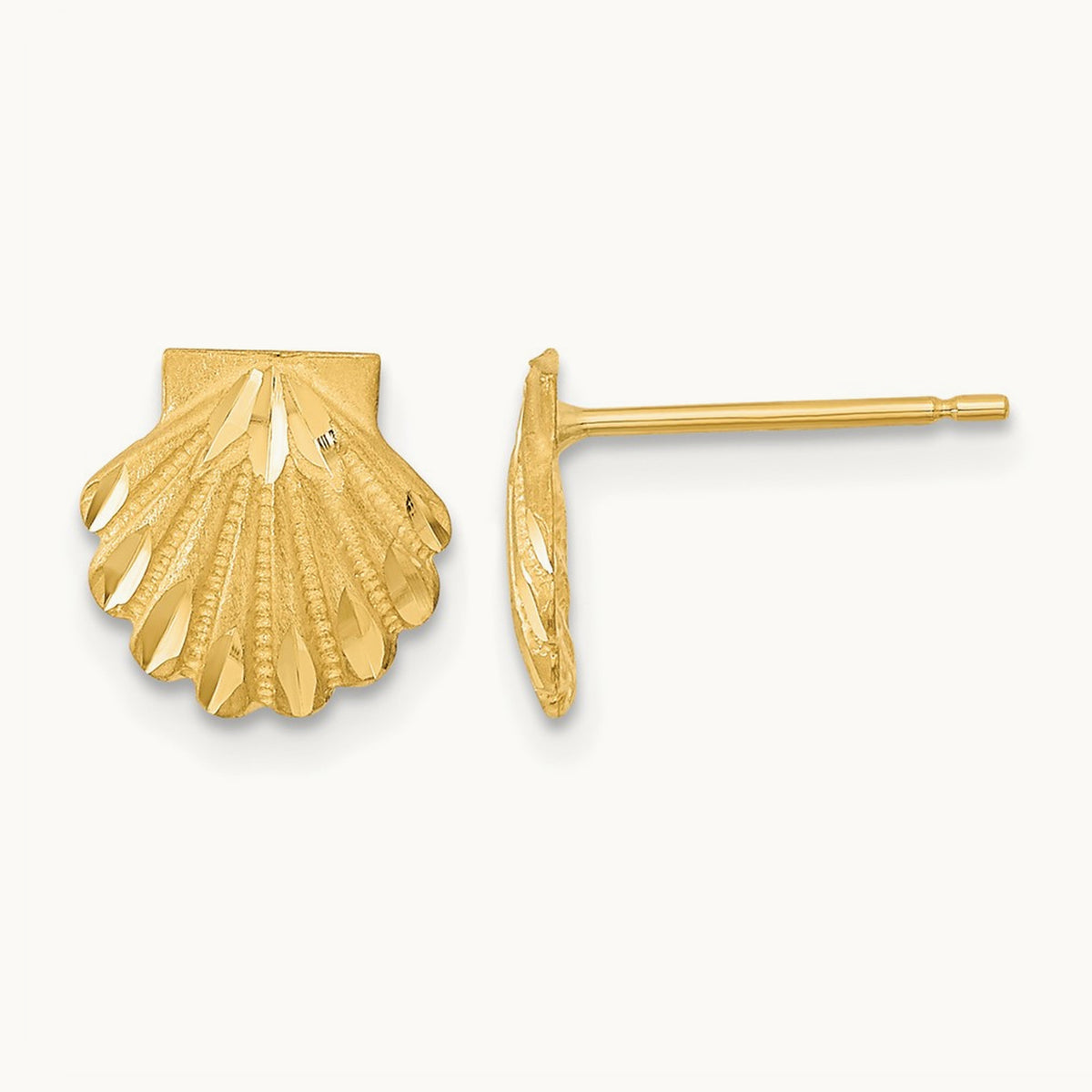 Satin Diamond-cut Seashell Post Earrings, 14K