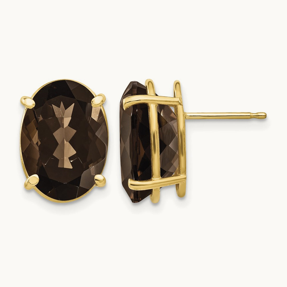 14x10 Oval Smoky Quartz Earrings, 14K