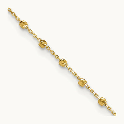 Polished Diamond-cut Beaded 9in Plus .75in ext. Anklet, 14K