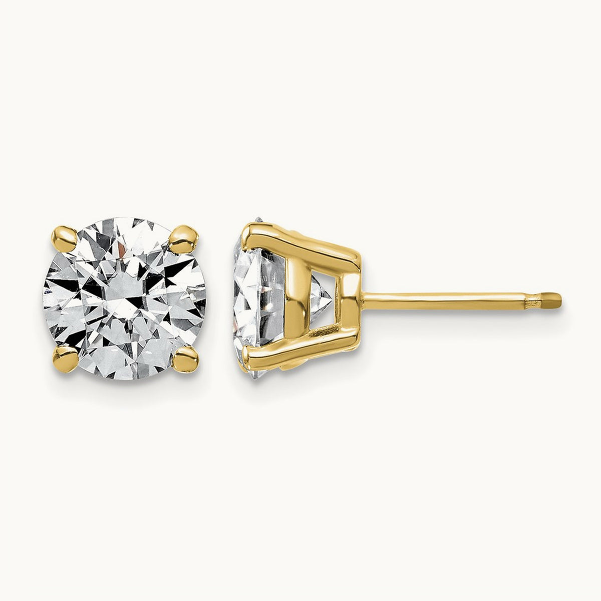 Round Angled Stud Earrings, 0.50-4.00 ct tw Lab-Grown Diamond — 4 ct, 14K Yellow Gold