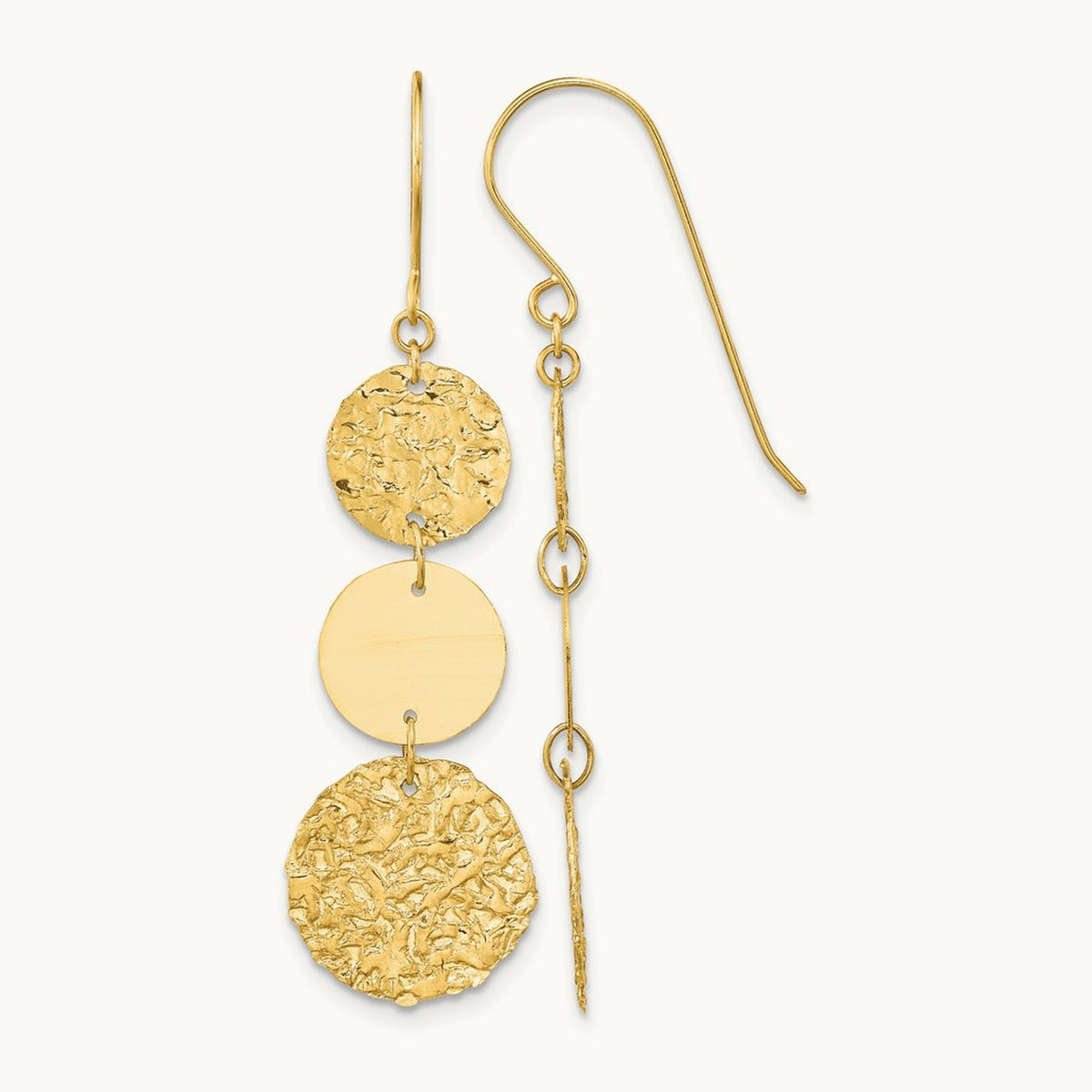 3-Tier Circle Drop Dangle Earring, 14K