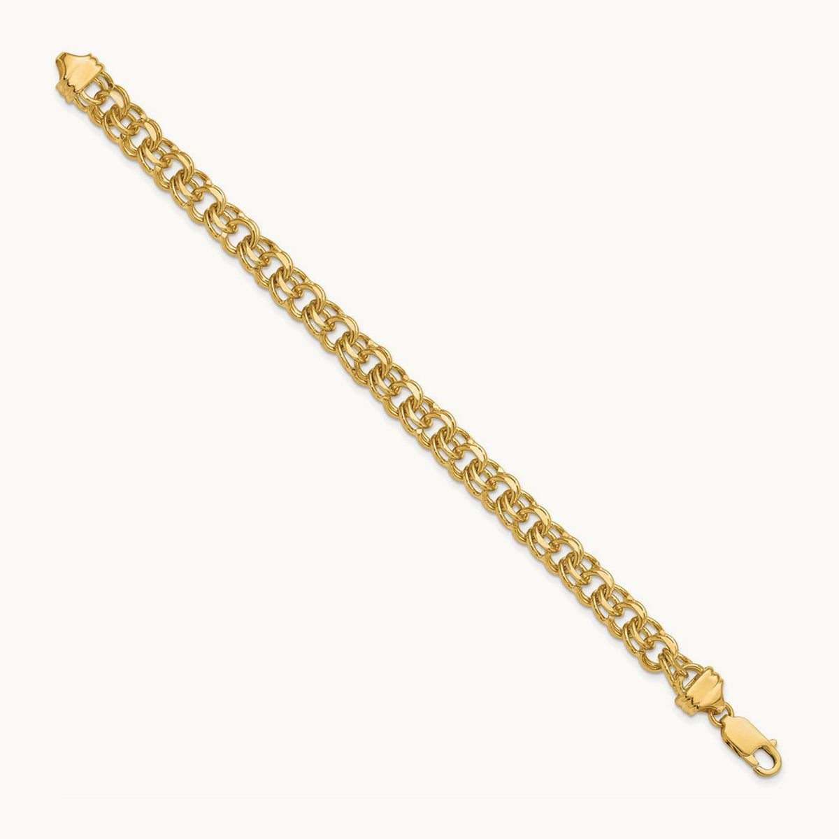 7in Solid Double Link Charm Bracelet — 14K Yellow Gold, 7.5mm