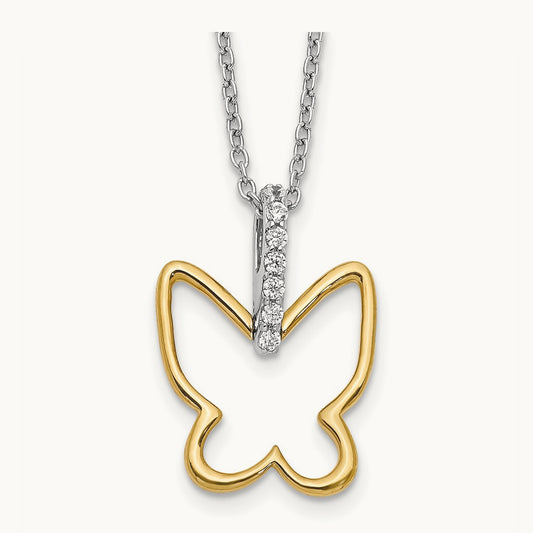 Diamond Butterfly 18 inch Necklace, 14K Two-tone
