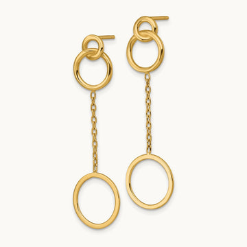 Polished Circle Pattern Dangle Post Earrings, 14K