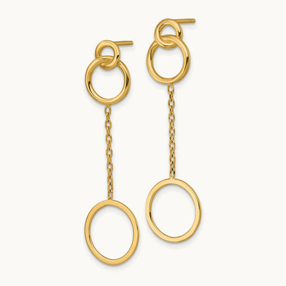 Polished Circle Pattern Dangle Post Earrings, 14K