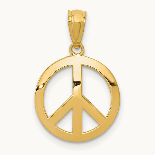 Polished Peace Sign Circle Pendant, 14K