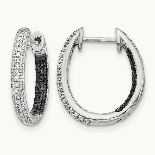 Black and White Diamond In/Out Hoop Earrings — 16mm
