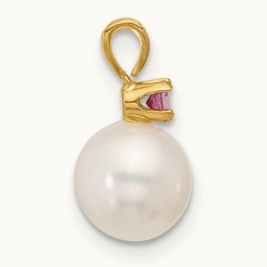 7- White Round FWC Pearl Pink Topaz Pendant, 7.5mm, 14K