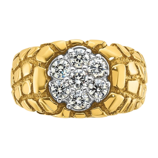 Natural Diamond Cluster Gold Nugget Ring, 1.00 ct tw
